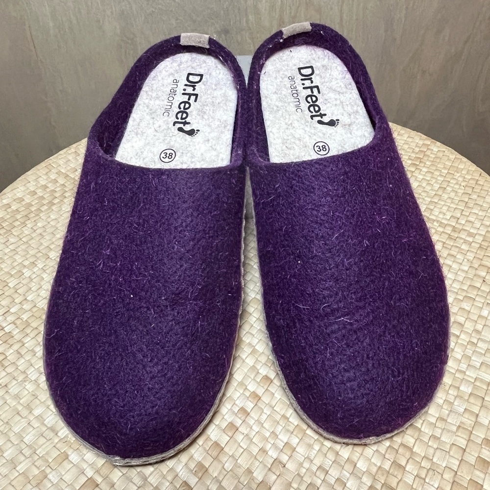 Dr Feet Purple Wool/leather Slippers size 38 (7.5)